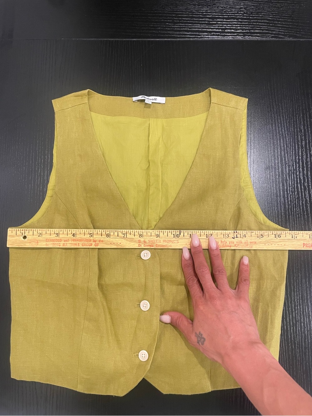 Madewell Lime Green Linen Button-Front Vest - Picture 6 of 6